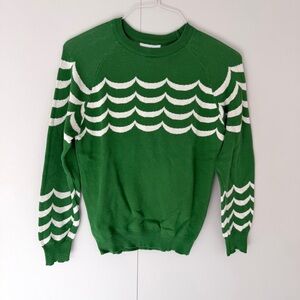 OXKNIT Women’s Green Wavy Striped Preppy Jacquard Knitwear Sweater